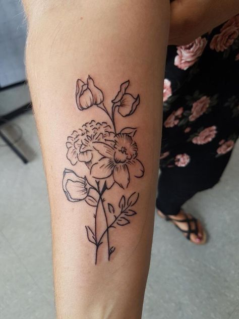 Sweet Pea And Marigold Tattoo, Narcissus And Sweet Pea Flower Tattoo, Sweet Pea And Narcissus Tattoo, Marigold And Narcissus Tattoo, Narcissus And Marigold Flower Tattoo, Oldest Daughter Tattoo, Marigolds Tattoo, Narcissus Tattoo, Narcissus Flower Tattoos