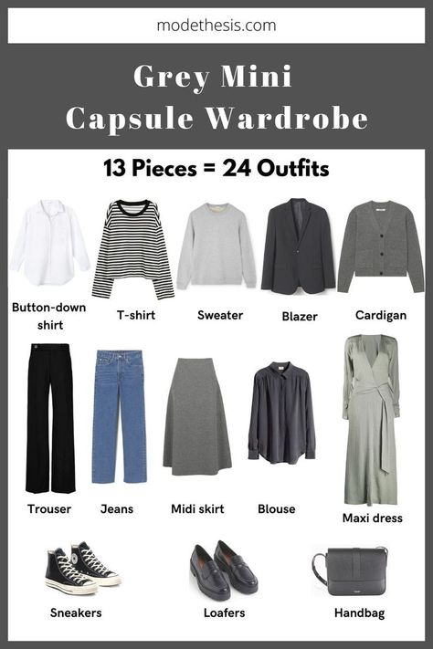 Building a one-based-color wardrobe can be tricky. In this grey capsule wardrobe post, I shared how to create one, all the grey wardrobe essentials and grey outfit ideas. Capsule Wardrobe Short Women, Grey Color Palette Outfit, Micro Wardrobe, Grey Hijab Outfit, Grey Capsule Wardrobe, Small Capsule Wardrobe, Grey Outfit Ideas, Closet Color Palette, Build A New Wardrobe