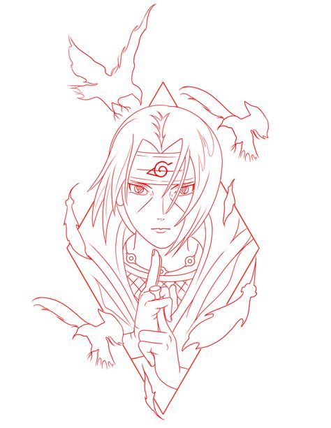 Naruto Outline Drawing, Anime Tattoos Stencil, Itachi Outline, Itachi Tattoo Stencil, Anime Tattoo Outline, Anime Stencil Tattoo, Naruto Tattoo Stencil, Naruto Tattoo Sketch, Naruto Tattoo Ideas Design