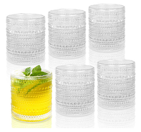 Cocktail Glasses 10 oz Hobnail Drinking Glasses Set of 6, Vintage Glassware, Textured Glass Cups Bubble Glasses Water Glasses Old Fashion Jupiter Glasses Set, Clear Water Cocktails, Different Drinks, Vintage Cocktail Glasses, Drinking Glasses Set, Vintage Drinking Glasses, Glassware Drinking, Drinkware Sets, Detail Design, Glasses Drinking