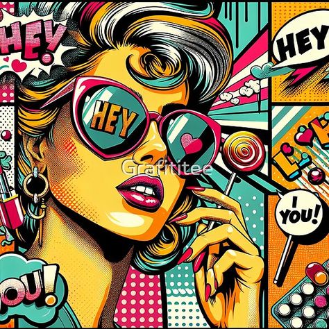 Pop Art 4096 by Grafititee | Redbubble Roy Liechtenstein, Cool Pop Art, Art Logos, Illustration Love, Funky Style, Pop Art Comic, Logos Ideas, Roy Lichtenstein, Bold Makeup