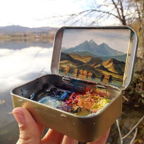 Altoids Tin Paintings Tiny Landscape, Creation Art, Mint Tins, Plein Air Paintings, Box Art, Painting Inspiration, Amazing Art, Painting & Drawing, Sake