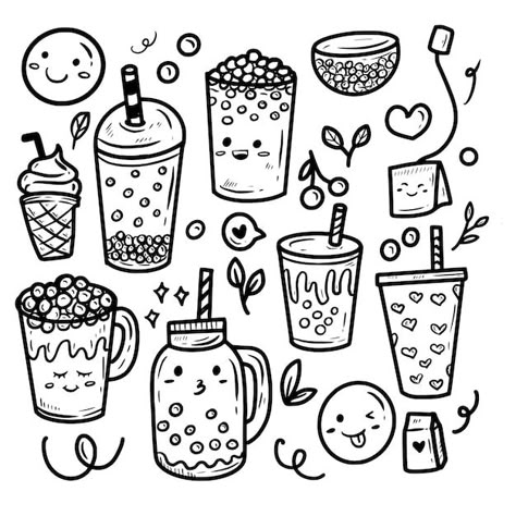 Boba Tattoo Drink, Bubble Tea Drawing Simple, Boba Drawing Simple, Boba Tea Doodle, Bubble Tea Tattoo, Bubble Tea Doodle, Boba Doodle, Boba Drawings, Boba Drawing