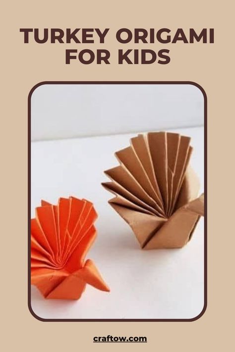 Turkey Origami for Kids Thanksgiving Origami For Kids, Turkey Origami, Kid Thanksgiving Crafts, Origami Thanksgiving, Thanksgiving Origami, Fall Origami, Nanny Crafts, Origami Turkey, Origami Pumpkin