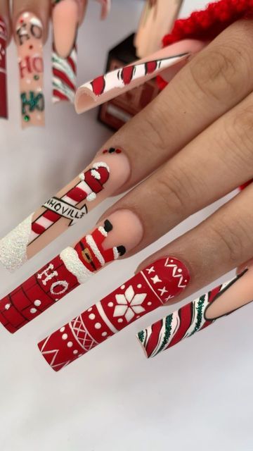 Honey Phan on Instagram: "Red Sweater Nails Tutorial 🎁 🎄🎄🎄🎄🎄🎄 Products used:Acrylic Pro Ombre 12, Pro Gel 102, gel paint, S6, pro gel art, Art brushes and matte topcoat. @honeysnailsecret Other Products used: XxL non C-Curve square tips, Acrylic Brush #16, EMA monomers. Available for purchased at location: 1. Honey Nail Supply6676 Arlington Blvd Falls Church VA 22042 2. Honey Nail Supply 2200 Norcross Pwk #245 Norcross GA 30071 Or on website www.Honeysnailsecret.com #nails #nailsdesigns #longnailsdesign #cutenails #nailart #glownails #nailideas #handpaintednails #ombrenails #nailart #nudenails #simplenails #cutenails #pinknails #yellownails #bluenails #purplenails #pastelnails #discogel #flashgel #explorepage #explore #nailsdesign #christmas #christmasnails #nailtutorial #snowflakes Christmas Nail Drawing, Gingerbread Man Acrylic Nails, Christmas Art Nails Designs, Fall Nails With Orange, Xmas Tree Nail Art, Red And Gold Christmas Nails Acrylic, Gingerbread Nail Art Designs, Over The Top Christmas Nails, Traditional Christmas Nails