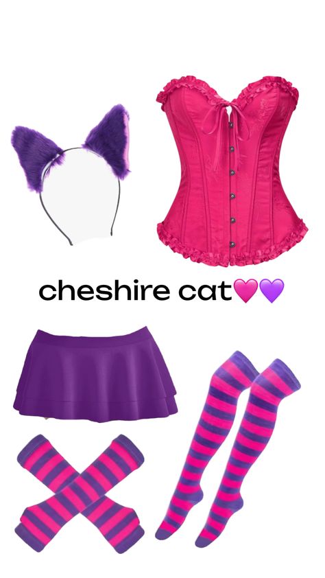 Alice And Wonderland Cat Costume, Chester Cat Halloween Costumes, Halloween Cute Outfits, Chester The Cat Costume, Purple Halloween Costume Ideas, Cheshire Cat Halloween Costumes, Alice In Wonderland Costume Cheshire Cat, Chesire Cat Costume Diy, Cat From Alice In Wonderland Costume