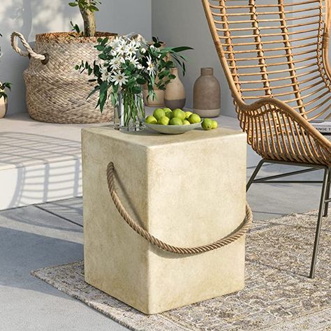 Click the link to purchase product. Outdoor Side Table for Patio,15" Outdoor Accent Table w Hemp Rope, Patio Side Table End Table in Warm Gray, Ceramic Side Table Garden Stool Log Table. Small Outdoor Side Table, Ceramic Side Table, Outdoor Plant Stands, Boho Side Table, Side Table Outdoor, Concrete Side Table, Patio Accent Table, Log Table, Metal End Table