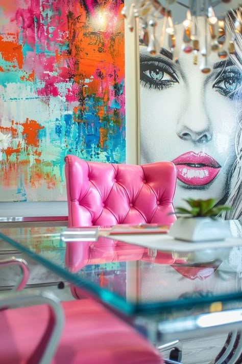 Pink Bedroom Walls For Women, Glamour Office Decor, Glam Home Office Ideas For Women, Glam Office Decor Workspaces, Office Ideas For Women Business, Eclectic Glam Decor, Girly Office Ideas, Womens Office Ideas, Office Decor Luxury