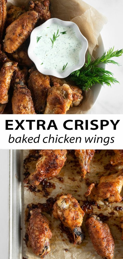 When I say these are crispy baked chicken wings, I mean it. These chicken wings are baked at a high temperature producing crispy baked chicken wings. Oven Chicken Wings Crispy, Oven Wings Crispy, Oven Crispy Chicken, Wings Recipe Oven, Chicken Wings Recipe Oven, Crispy Baked Chicken Wings Recipe, Easy Baked Chicken Wings, Oven Chicken Wings, Wings Recipe Baked