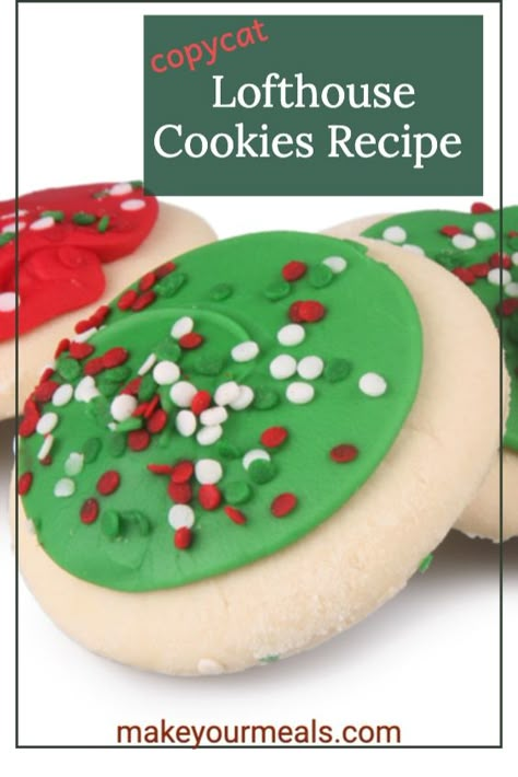 How to make these delicious, Lofthouse Christmas Cookies that taste just like the ones that you fnd at the grocery store. Soft sugar cookies topped with an easy to make buttercream icing and sprinkles. A classic cookie recipe. #sugarcookie #Christmascookie #Lofthouse #buttercreamicing Lofthouse Sugar Cookies Recipe, Lofthouse Cookie Recipe, Soft Frosted Sugar Cookies, Lofthouse Sugar Cookies, Soft Sugar Cookie, Lofthouse Cookies, Soft Sugar Cookie Recipe, Soft Cookie Recipe, Sugar Cookie Icing