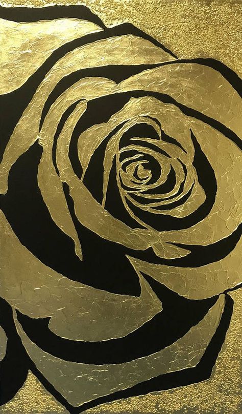 Rose Gold Painting, Abstract Rose, Gold Art Painting, Gold Painting, Leaf Painting, Toile Art, Painting Gold, Gold Leaf Art, Hand Painted Wall Art