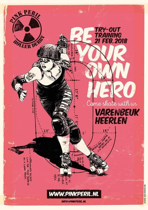 Pink Peril Roller Derby #beyourownhero Roller Derby Recruitment, Roller Derby Poster, Roller Derby Aesthetic, Roller Derby Tattoo, Roller Skates Illustration, Roller Derby Fresh Meat, Derby Aesthetic, Roller Derby Costume, Skates Illustration