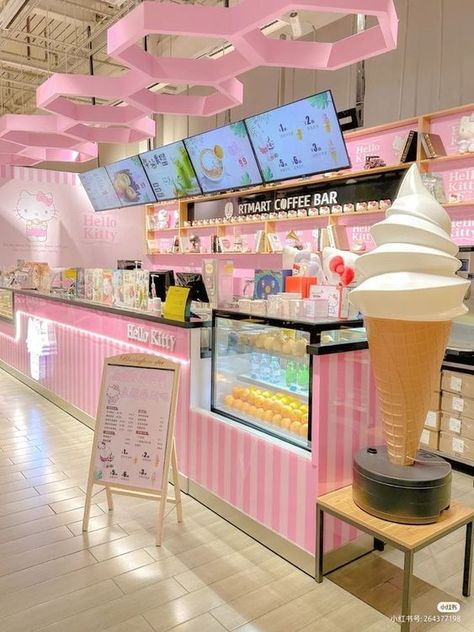 ♔ Glaces et Bonbons ♔ Candy Store Bakery And Ice Cream Shop, Ice Cream Store Interior, Ice Cream Cafe Interior, Ice Cream Cafe Interior Design, Candy Shop Interior Design, Ice Cream Parlour Interior, Pink Ice Cream Shop, Ice Cream Parlor Aesthetic, Heladerias Ideas Decoracion