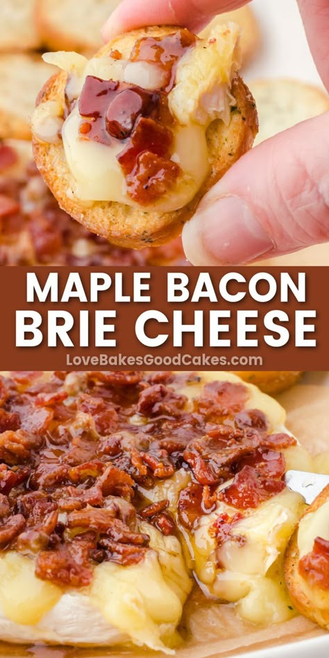 Maple Bacon Brie Cheese pin collage Maple Bacon Brie, Party Food Appetizers Easy, Bacon Brie, Brie Recipes Appetizers, Brie Cheese Recipes, Baked Brie Recipes, Lunch At Home, Brie Appetizer, Refreshing Salads