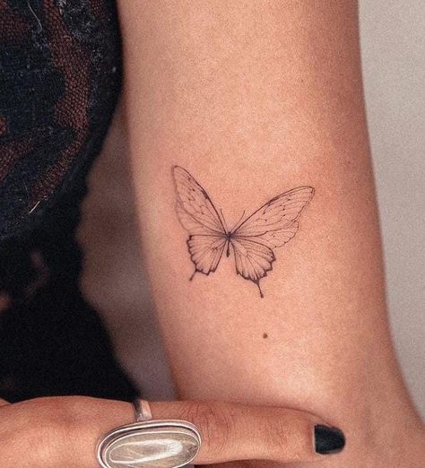 Butterfly Fine Line Tattoo, Butterfly Fine Line, Butterfly Tattoos On Arm, Small Butterfly Tattoo, Butterfly Tattoos For Women, Fine Line Tattoo, Petite Tattoos, Small Butterfly, Butterfly Tattoos