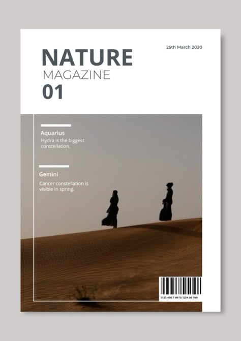 Edit this Minimalist Nature Places Magazine Cover layout online Magazine Cover Page Design Ideas, Magazine Cover Ideas Design, Cover Magazine Design, Minimalistic Website, Minimalist Book Cover, Magazine Cover Layout, Magazine Cover Page, Abi Motto, Magazine Cover Ideas