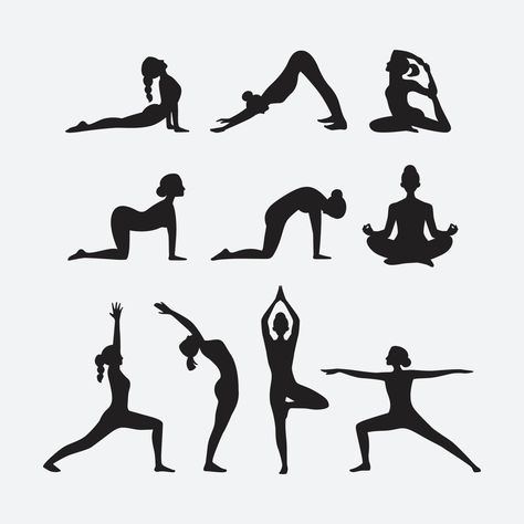 Yoga Poses Black And White, Yoga Drawing Poses, Yoga Silhouette Art, Yoga Pose Silhouette, Yoga Drawing Art, Yoga Pose Tattoo, Yoga Pose Drawing, Yoga Images Art, Yoga Poses Illustration