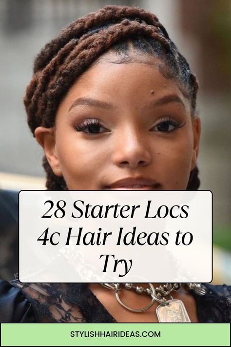 "Transform your look with these 28 starter locs ideas for 4C hair! 🌼🥰 Perfect for any occasion, these styles celebrate the beauty of natural hair and provide endless inspiration for your loc journey. #4CHairStyles #LocJourney #NaturalHairLove" Starter Locs 4c, Locs 4c Hair, Starter Locs 4c Hair, 4c Hair Ideas, Locs 4c, Locs Ideas, New Dreads, Locs Journey, Starter Locs