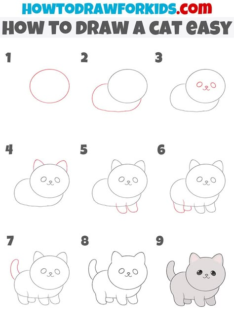 How To Draw A Funny Cat, Cat Drawing Easy Step By Step, Cute Cat Drawing Easy Step By Step, Drawing Cute Cats Tutorial, East Drawing Step By Step, Draw Kitty Easy, Easy Way To Draw A Cat, How Do You Draw A Cat, How To Draw Cartoon Cats Step By Step