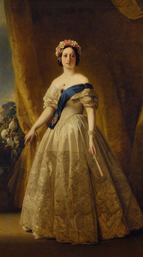 https://flic.kr/p/28ghb4C | Queen Victoria 1845 Portait by Franz Xaver Winterhalter | Victorian style and custom was influenced by this Queen. Queen Victoria Dress, 1800s Dresses, Franz Xaver Winterhalter, Young Queen Victoria, Era Victoria, Queen Victoria Family, Queen Victoria Prince Albert, Victoria Reign, Victorian Era Fashion