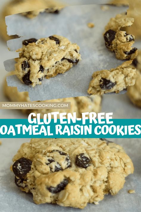 Make the BEST Gluten Free Oatmeal Raisin Cookies, these are the perfect combination of sweet goodness and oats! Gluten Free Oatmeal Raisin Cookies, Gluten Free Oatmeal Cookies, Cookies Oatmeal, Cookie Recipes Oatmeal Raisin, Easy Gluten Free Desserts, Cookies Gluten Free, Gluten Free Cookie Recipes, Gluten Free Oatmeal, Oatmeal Cookies Chewy