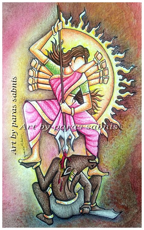 Mahisasura Mardini Paintings, Mahishasura Mardini Painting, Mahishasura Mardini Drawing, Mahisasur Mardini Images, Mahisasur Mardini, Mahishasura Mardini, Durga Ma, Character Tattoos, Cartoon Character Tattoos