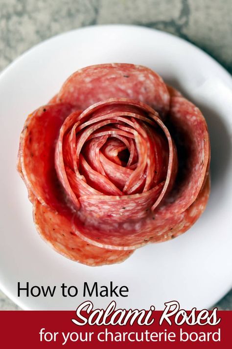 Making Roses Out Of Meat, How To Make Salami Roses For Charcuterie Board, How To Make Roses Out Of Pepperoni, Salami Roses Food Art, How Do You Make A Salami Rose, Rose Out Of Pepperoni, Diy Salami Rose, Rose Shaped Salami, Making Salami Roses