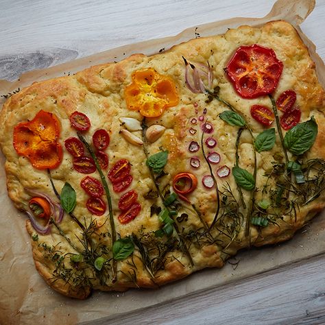 Floral Focaccia, Focaccia Bread Art, Aerie Aerie, Focaccia Art, Foccacia Bread, Focaccia Bread Recipe, Focaccia Recipe, Active Dry Yeast, Bread Art