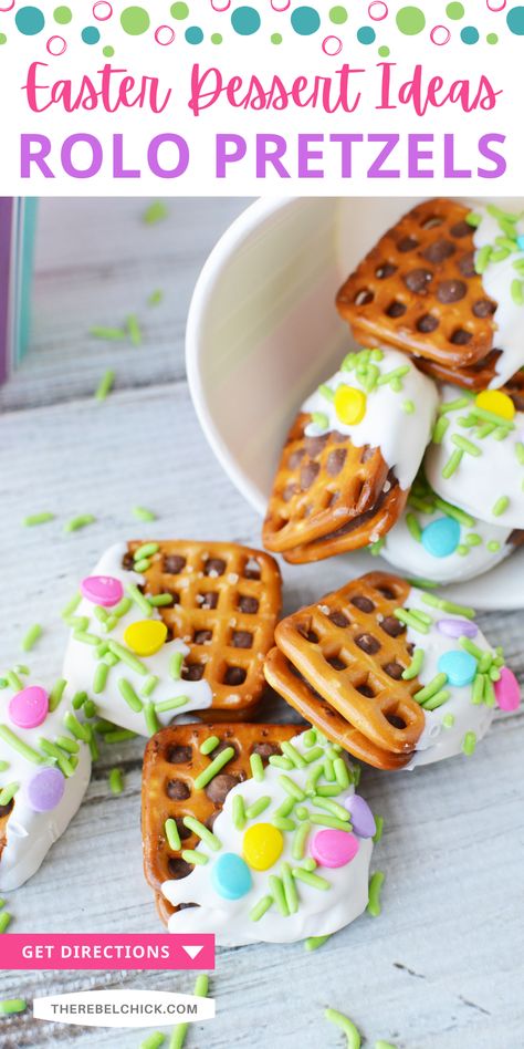 Springtime Easter Rolo Pretzels Dessert Recipe Cookie Recipes Easter, Pretzels Dessert, Easter Pretzel, Easter Dessert Table, Rolo Pretzels, Best Easter Recipes, Easter Cookie Recipes, Pretzel Desserts, Pretzel Bites Recipes