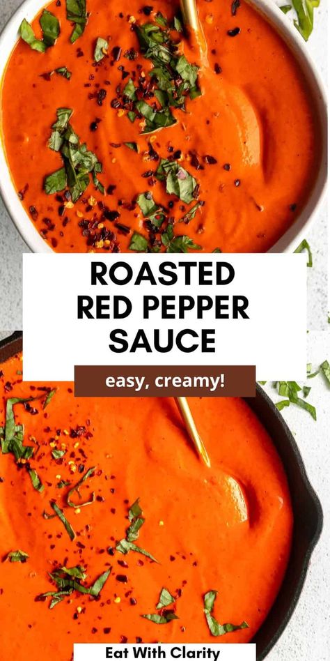 This roasted red pepper sauce is creamy, vegan and so easy to make. This red pepper sauce is perfect on chicken, pasta, pizza, or as a dip or dressing for buddha bowls. This sauce is healthy and ready in 20 minutes, freezer friendly! Sweet Potato Sushi, Best Vegan Salads, Red Pepper Pasta Sauce, Salmon Crispy, Baked Fish Tacos, Dairy Free Pasta Recipes, Dairy Free Dips, Quick Vegetarian Dinner, Maple Glazed Salmon