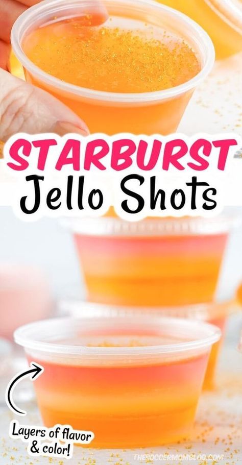 Layered Jello Shots, Starburst Jello Shots Recipe, Starburst Jello Shots, Creamy Jello, Alcohol Jello Shots, Lemonade Jello Shots, Yellow Starburst, Jello Pie, Jello Shots Recipe