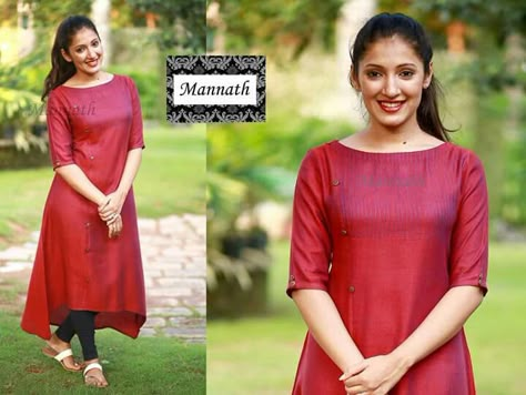 Pinterest: ThePrettiestSoul Boatneck Kurti Designs, Kalamkari Dresses, Churidar Designs, Salwar Designs, Kurti Embroidery Design, Cotton Kurti Designs, Dress Neck Designs, Things For Women, Kurti Designs Party Wear