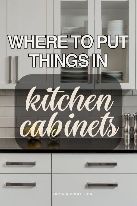 Tackled my kitchen organization this weekend and I'm in love with the results! These ideas are gold. New Kitchen Cabinet Organization, Storage Ideas For Kitchens, Organizing Glasses In Kitchen Cabinets, Kitchen Top Organization Ideas, Organization For Deep Cabinets, Organization Ideas For The Kitchen Cabinets, Kitchen Vitamin Storage Ideas, Kitchen Glassware Organization, Staging Glass Front Kitchen Cabinets