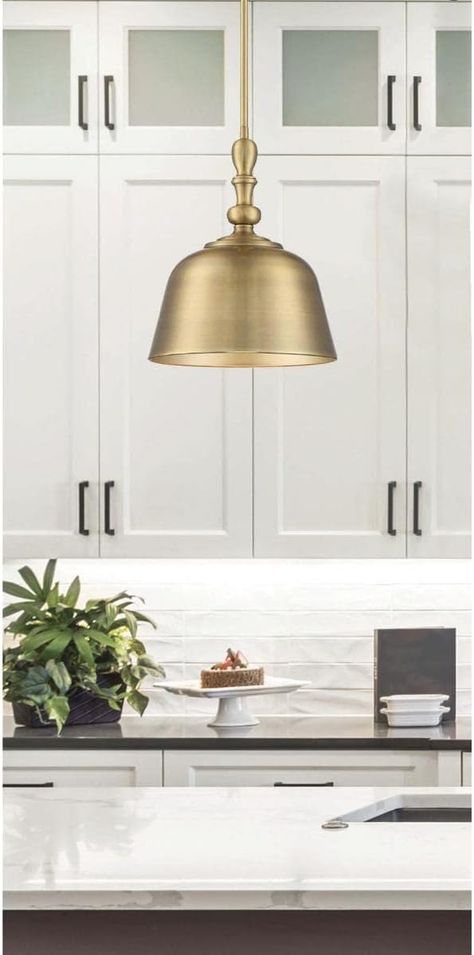 Savoy House 7-3751-1-322 Berg Warm Brass 1 Light Pendant (12" W x 14" H) - Amazon.com Gold Hardware Kitchen, Jay Green, Angled Ceilings, Barn Kitchen, Craftsman Kitchen, Traditional Pendant Lighting, Island Pendant Lights, Kitchen Island Lighting Pendant, Savoy House