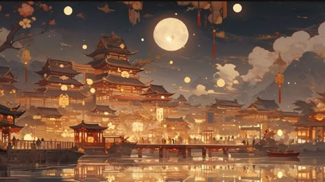 Horizontal Aesthetic, Xbox Wallpaper, Dream Background, Chinese Background, Fantasy Scenery, 4k Wallpapers For Pc, Yangzhou, Laptop Wallpaper Desktop Wallpapers, Anime City