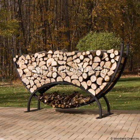 Woodhaven Large Crescent Firewood Rack. Awesome for outdoor firepit! Wood Carrier, Outdoor Firewood Rack, Firewood Racks, Wood Storage Rack, Modern Fire Pit, Firewood Holder, Fire Wood, Landscape Structure, Square Fire Pit