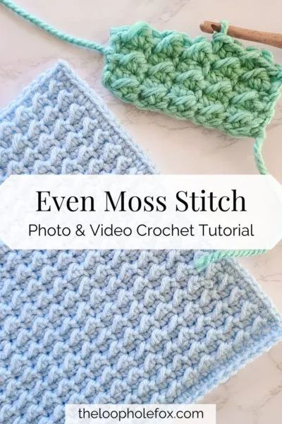 How to Crochet the Even Moss Stitch | The Loophole Fox Crochet Even Moss Stitch, Moss Crochet Stitch, Even Moss Stitch, Moss Crochet, Crochet Stitches For Blankets, Crochet Stitches Free, Easy Crochet Stitches, Crochet Stitches Video, Crochet Dishcloths