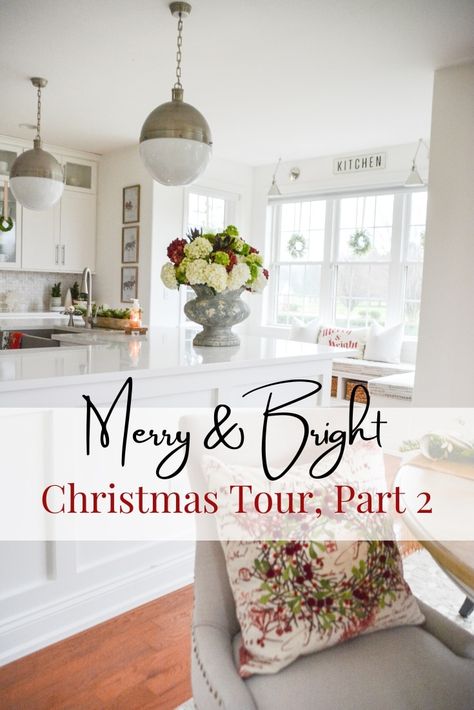 We all love a Christmas Home Tour! Get lots of ideas to decorate your home for the Holidays in Part 2 of our Merry And Bright Christmas Home Tour. Stone Gable Christmas, Wreath On Mirror, Homes Decorated For Christmas, Natural Household Products, Holiday House Tours, Stone Gable, Christmas Home Tours, Christmas House Tour, Striped Bowl