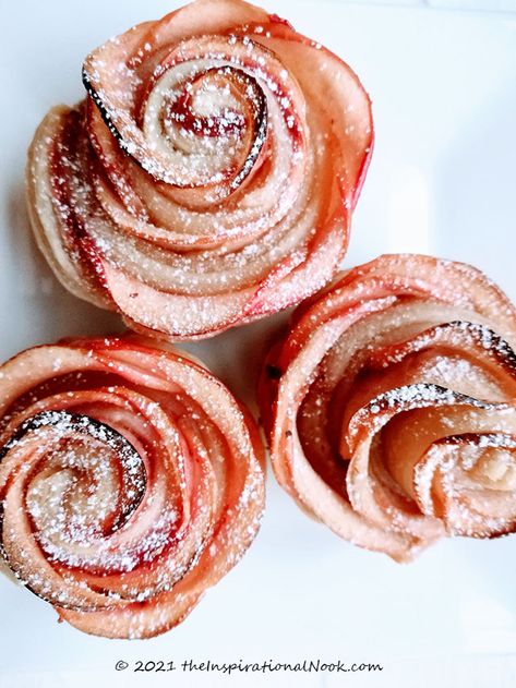 Puff pastry apple roses, baked rose apple pies, apple rosette pies Apple Rose Tarts Puff Pastries, Apple Rosettes Puff Pastry, Apple Rosettes, Dessert With Puff Pastry, Puff Pastry Apple Roses, Rose Apple Pie, Apple Roses Puff Pastry, Rose Baking, Apple Rose Pastry