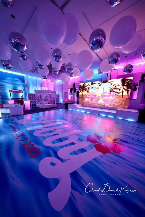 Beautiful Additions For Events Gallery · Pro Party & Event Design · Balloon Artistry Beach Theme Bat Mitzvah, Bat Mitzvah Swag, Bat Mitzvah Themes Ideas, Bat Mitzvah Themes Decor, Bat Mitzvah Party Themes, Bat Mitzvah Decorations, Bar Mitzvah Decorations, Dance Floor Wrap, Barbie Colors