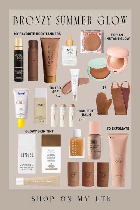 Sun Glow Makeup, Natural Glowy Makeup Products, Glowy Skin Makeup Products, Glowing Skin Makeup Products, Bronze Makeup Products, Sunkissed Makeup Products, Summer Make Up Products, Bronzy Glowy Makeup Summer Glow, Summer Glow Makeup Look