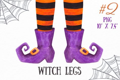 Halloween Web Design, Watercolor Party Decor, Halloween Witch Legs, Halloween Web, Watercolor Party, Witch Clipart, Halloween Watercolor, Witch Shoes, Witch Legs