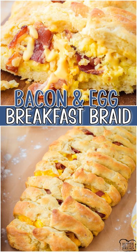 BACON EGG CHEESE BISCUIT BRAID - Butter with a Side of Bread Bacon Egg And Cheese Biscuit Braid, Breakfast Braid Crescent Roll, Crescent Roll Breakfast Recipes Bacon, Friendship Casserole, Crescent Braid, Breakfast Braid, Egg And Cheese Biscuit, Crescent Breakfast, Crescent Roll Breakfast Recipes