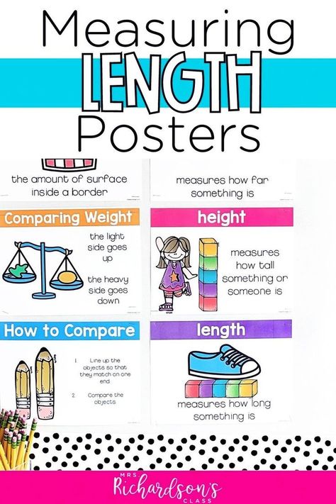 Engage your students with these hands on activities for measuring length! Check out these 3 fun measurement activities for kindergarten and 1st grade. Your students will love getting a break from math worksheets with these easy to prep activities. Add them to your lesson plans and let your students practice using different measurement tools and learn about different units of length. Plus, get measuring length posters and anchor charts for your classroom. Learn more here! Measurement Activities For Kindergarten, Measuring Length Activities, Fun Measurement Activities, Math Measurement Activities, Math Key Words, Units Of Length, Classroom First Grade, Maths Project, Teaching Measurement