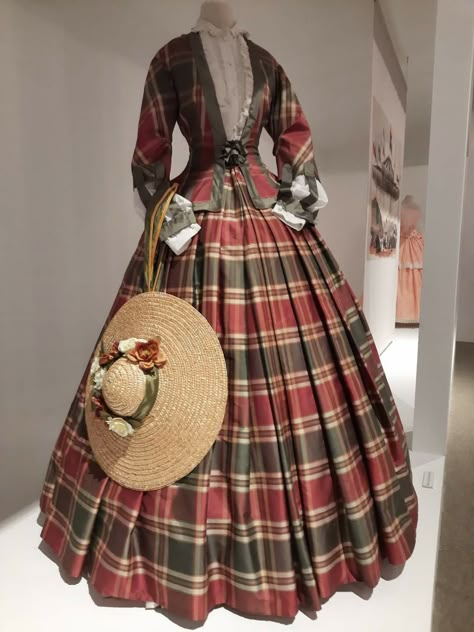 1860s Day Dress Civil Wars, 1860s Fashion Poor, 1860s Fashion Women, Tartan Gown, 1868 Fashion, 1850 Dress, 1860s Day Dress, 1840 Fashion, 1880s Dress