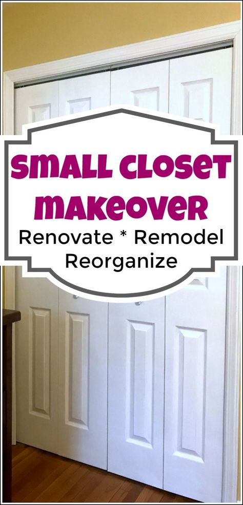 Organizing a small closet can be tricky. Here are my best ever solutions for small closet organization as well as how to organize shoes in a small closet. With a small closet organizer, you can fit more than you think. organize small closet, organizing small closet, how to organize a small closet via @justthewoods Hall Closet Renovation, Standard Closet Ideas, Guest Bedroom Closet Combo, Top Shelf Closet Organization Ideas, Cabinet For Small Bedroom Closets, How To Make Small Bedroom Look Bigger, Guest Room Closet Organization, Guest Closet Ideas, How To Organize Shoes