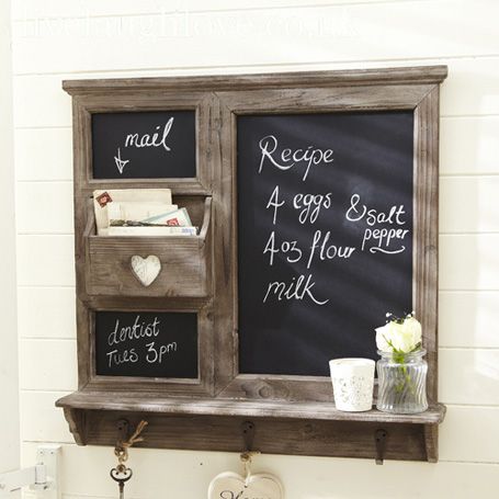 Large Chalk Board Organizer with Heart Cut-out £49.95 Vintage Chalkboard Decor, Kitchen Chalkboard Ideas, Kitchen Notice Board, Chalkboard Organizer, Country Kitchen Accessories, Chalkboard Diy, Make A Chalkboard, Vintage Nautical Decor, Kitchen Chalkboard