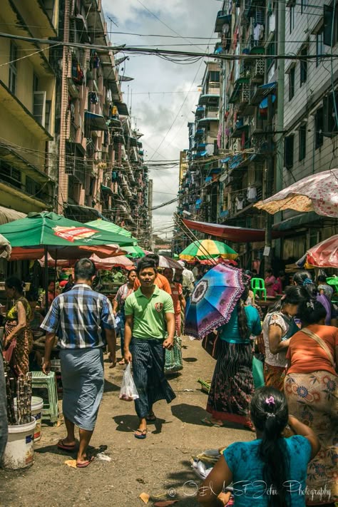 Street market, Yangon, Myanmar Aesthetic Street Pictures, Street Market Photography, Market Reference, Tractor Painting, Vietnam Landscape, Myanmar Country, Market Photography, Beautiful Paintings Of Nature, Shwedagon Pagoda