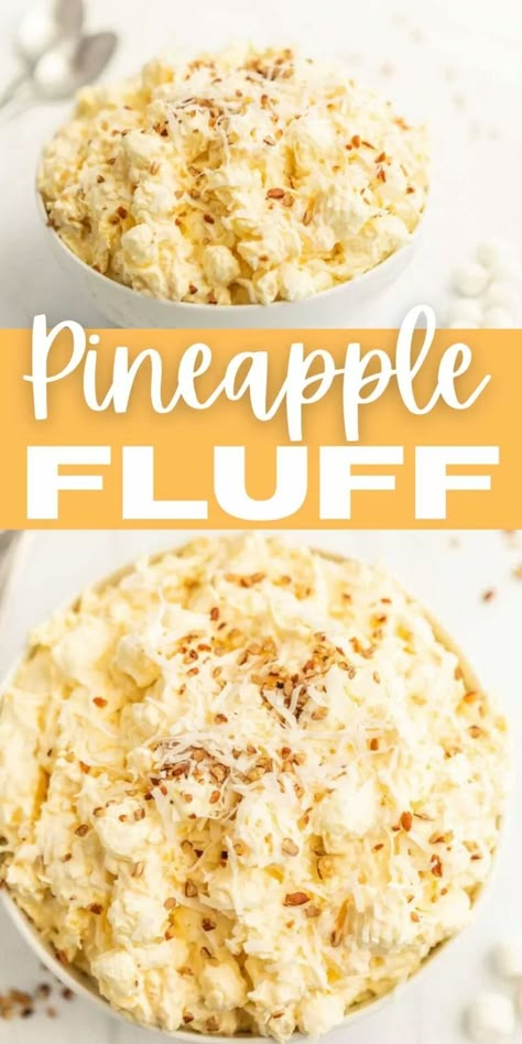 Pineapple Fluff - Pineapple Fluff Recipe Easy Bake Ideas, Pineapple Fluff Salad, Pineapple Fluff Recipe, Pineapple Dessert Easy, Fluffy Desserts, Jello Fruit Salads, Fluff Recipes, Cheesecake Cups Recipe, Pineapple Pudding