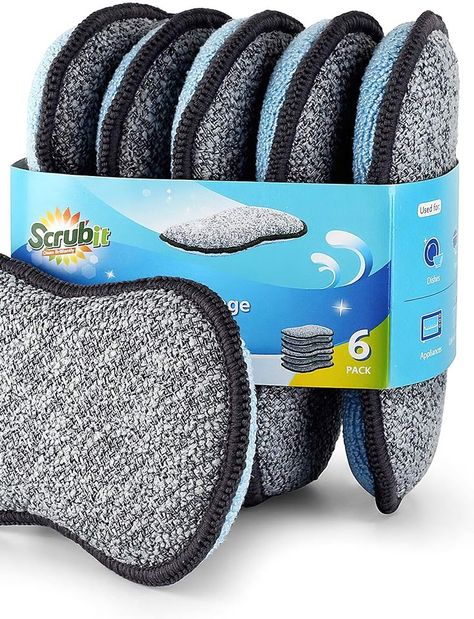 Multi Purpose Scrub Sponges Kitchen Scrub Dish Sponge, Scrub Sponge, Cleaning Items, Kitchen Supplies, Pots And Pans, 6 Packs, Cleaning Tools, Scrubs, Heavy Duty